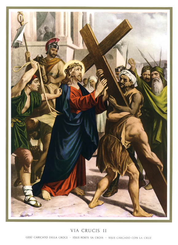Jesús es cargado con la cruz.